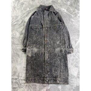 Vintage Chemin de Fer Acid Wash Black Denim Duster Coat Jacket Women Size S 80s
